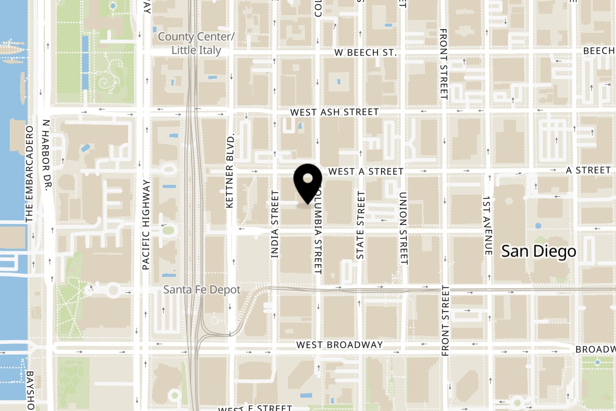 Map showing the location of Big Oven Pizza Mobile Truck on 1230 Columbia St in San Diego